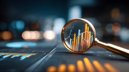 Financial Strategy and Market Research Concept with Magnifying Glass Focusing on Data Visualization high resolution photo