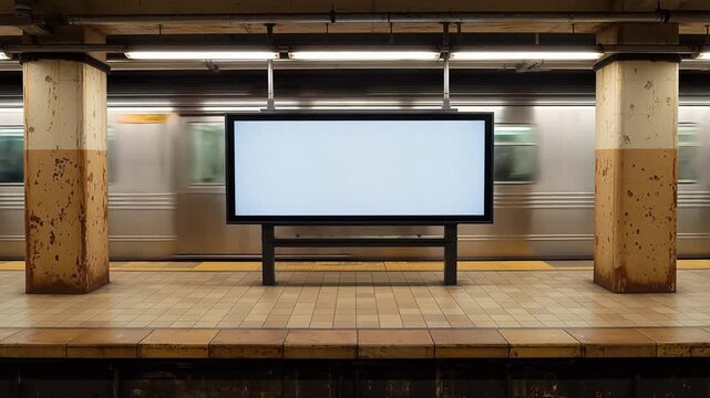 Subway platform with train passing