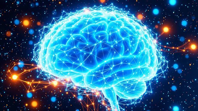 Blue glowing brain with network connections