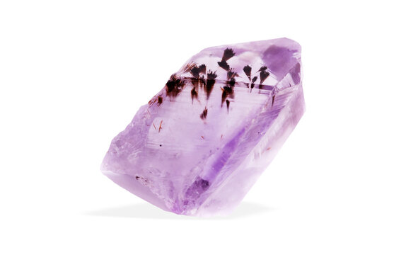 Isolated amethyst quartz specimen with raw crystalline formations. Natural mineral cluster showcases