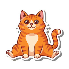Obraz premium Adorable cartoon orange tabby cat sitting with a happy expression and striped tail