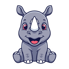 Fototapeta premium Cute baby rhino cartoon character sitting and smiling with big eyes