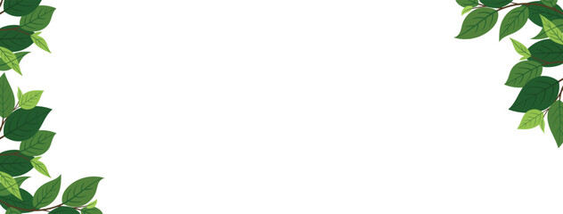 Corner Frame Design with Fresh Green Leaves and Branches for Nature Inspired Card Background Vector Illustration