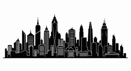Obraz premium A black and white silhouette of a dense cityscape with varied skyscraper heights