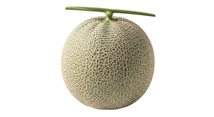 A single cantaloupe melon with green stem on top isolated on transparent background