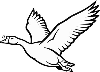 Obraz premium A black and white illustration of a goose in flight with its wings spread