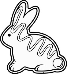 Obraz premium A black and white outline of a rabbit-shaped cookie with wavy icing
