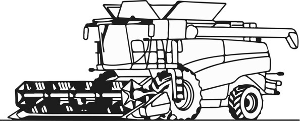 Obraz premium A black and white line drawing of a large agricultural harvesting combine machine