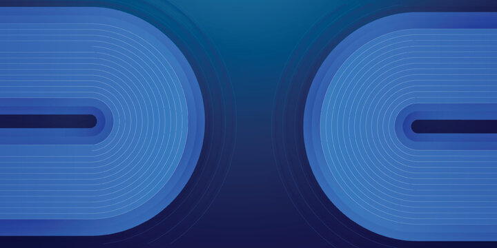 Abstract blue glowing geometric lines on dark blue background. Modern shiny blue diagonal rounded lines pattern. Futuristic technology concept.