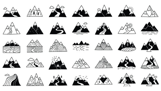 Mountain icons in various styles.