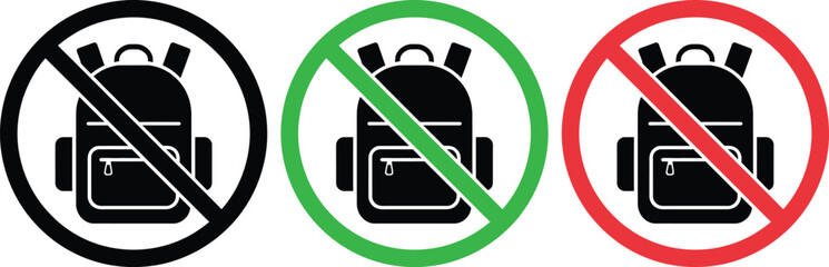 Three distinct symbols indicating the permitted and prohibited use of a backpack.