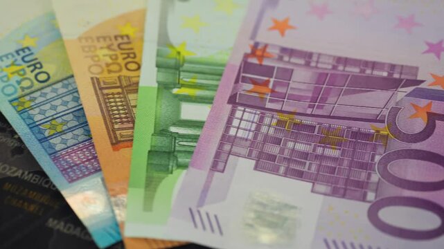 Large euro banknotes symbol of economic wellbeing wealth and European financial success