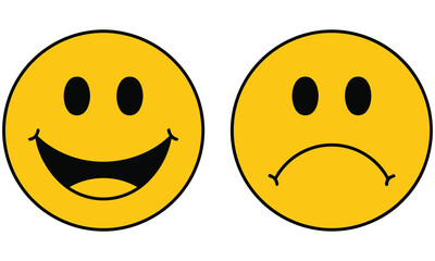 Fototapeta premium Simple emoticon design featuring happy and sad faces used in digital communication and graphic illustrations.