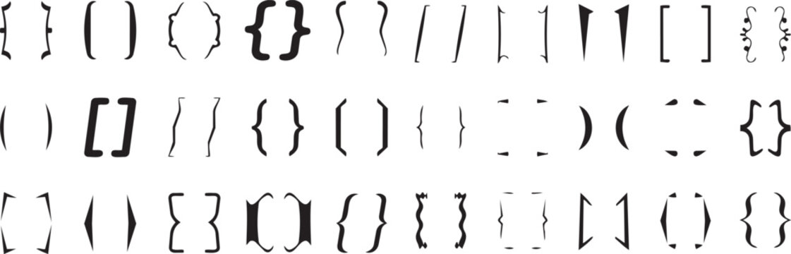 Brace and Bracket Collection: A meticulous collection of diverse braces and brackets, elegantly displayed in a neat, organized grid, showcases the variety and precision of symbol design.