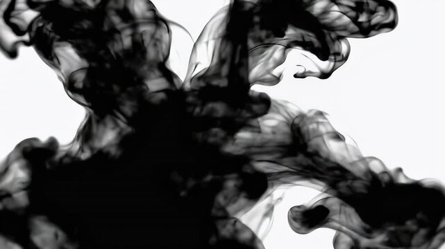 Abstract shot of dark ink blossoming in water with ethereal, billowing shapes
