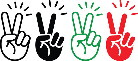 Obraz premium Four hands making peace signs in different colors and styles.