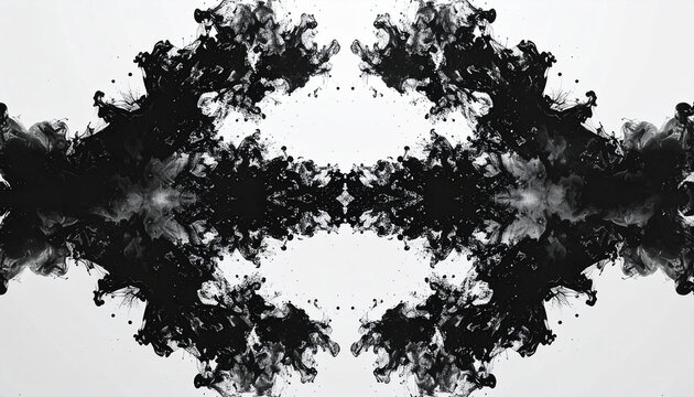 Hypnotic symmetrical ink blot artwork in Rorschach style, intricate and delicate textures, high contrast black and white