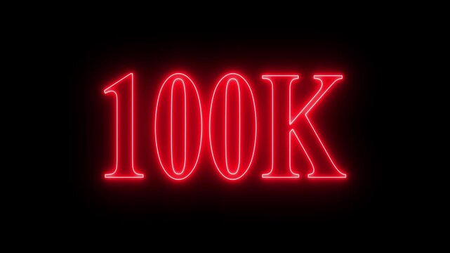 100K celebration effect motion video Glowing neon text icon animation on black background. 100k follower,100K subscribers milestone neon sign glowing blue light motion video footage 4k cinematic clip,