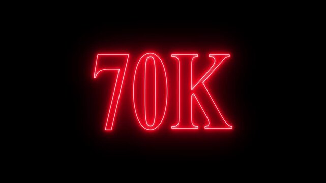  70K Subscribers Count Text Animation - Glowing Cinematic 4K Footage Clip, 70K subscribers milestone neon sign glowing blue light motion video footage 4k cinematic clip,