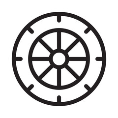 Obraz premium Simple black and white line drawing of a circular wagon wheel