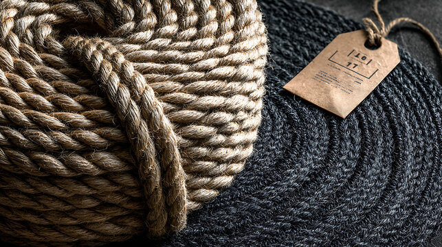 Knitted wool sweater with a small brown tag attached to its cuff