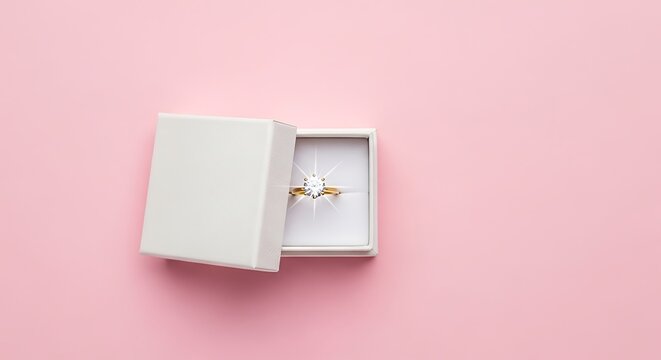 Engagement Ring in White Jewelry Box.