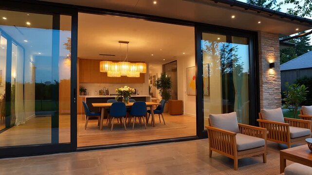 Modern home interior with outdoor patio