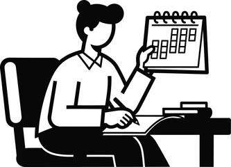 Naklejka premium Woman planning schedule at desk with calendar and writing pad