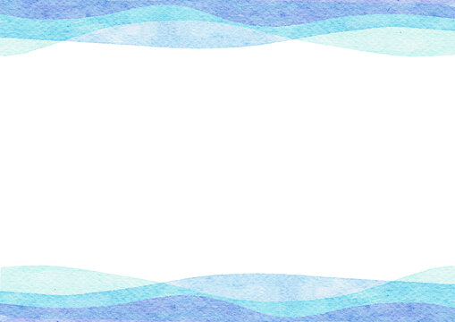 Watercolor blue wave border set, hand-painted ocean wave frame-300dpi-
