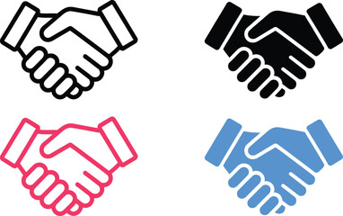 Obraz premium Four differently colored handshake icons arranged in a square pattern.