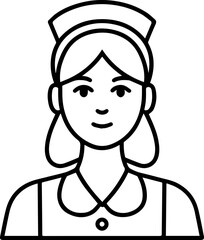 Obraz premium Hand Drawn Female Nurse Black and White Avatar Illustration in Minimal Line Art Style Design