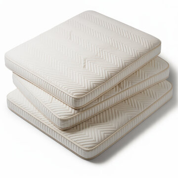 Stack of white mattresses with chevron bedding
