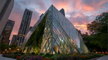 Fototapeta premium Majestic mountain peak with vibrant sunset sky and dramatic rock formations