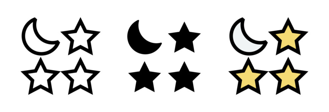 Conjunto de iconos de sue&ntilde;o nocturno. Luna con estrellas. Descanso nocturno, tranquilidad, sue&ntilde;o reparador. Ilustraci&oacute;n vectorial