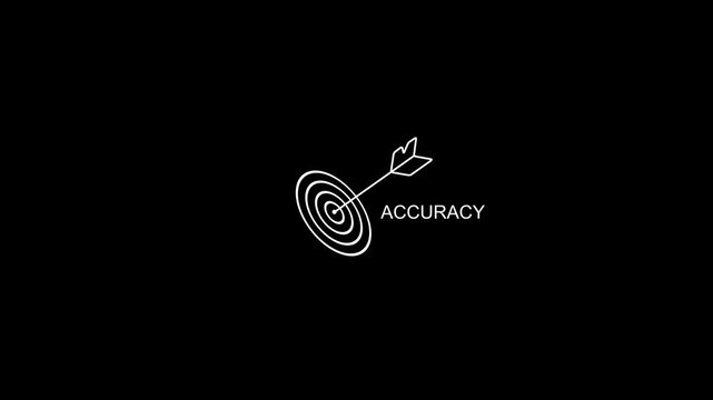 Accuracy concept white line target with arrow hitting bullseye on black background precision