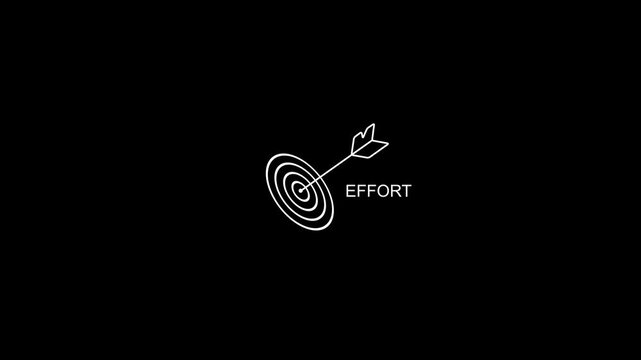 Minimalist target with arrow and effort text on black background for motivation and goal oriented concepts