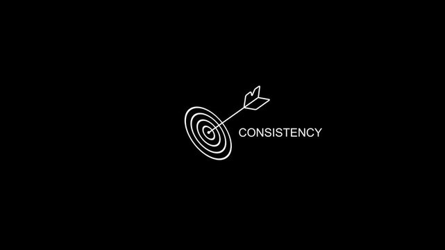 Minimalist target with arrow and consistency text on black background for business and goal oriented concepts