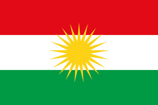 Flag of Kurdistan with accurate proportions and official colors. This flag belongs to the Kurdistan Region (KRG), but it is also widely used by Kurds as a national flag.