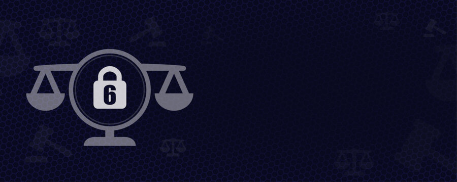 Legal age restriction 6 with lock and justice scales icon for school attendance and limited legal capacity vector background with copy space