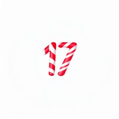 Obraz premium Candy cane number 17. Red and white striped number on solid white background
