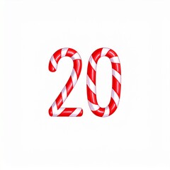 Fototapeta premium Candy cane number 20. Red and white striped number on solid white background
