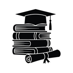 Graduation cap and stacked books symbolizing academic achievement