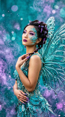 Fototapeta premium Magiczna wróżka w turkusowej sukni – baśniowy portret fantasy.