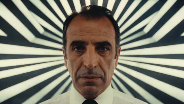 Serious Man with Radial Striped Background