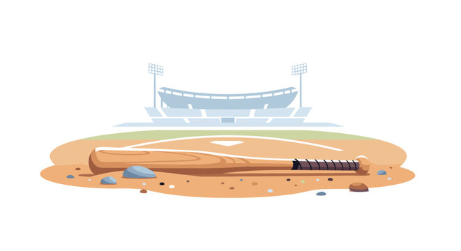 Baseball bat on field with stadium in background