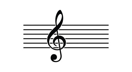 A stark black treble clef symbol stands out against five horizontal lines showcasing a musical silhouette © MIRAJ02