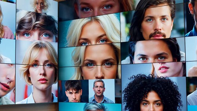 Faces displayed on digital screens