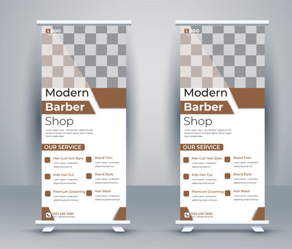 Barber shop roll up banner ads with modern design  template