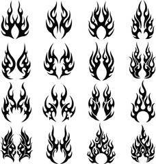 Naklejka premium Tribal Flame Tattoo Designs Set. Fire Tattoo Art Element Vector