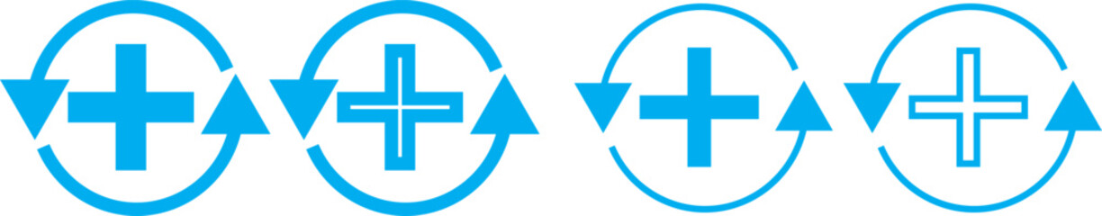 Obraz premium Health recovery icon set. Medical plus signs with upward arrow sign. Medical and Healthcare Symbols. refresh symbol